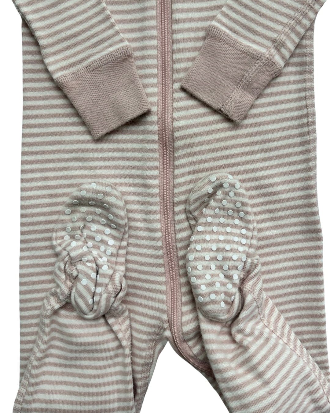 3-6M Baby Girl Hanna Andersson Dusty Rose Striped Zippered Sleeper PJs