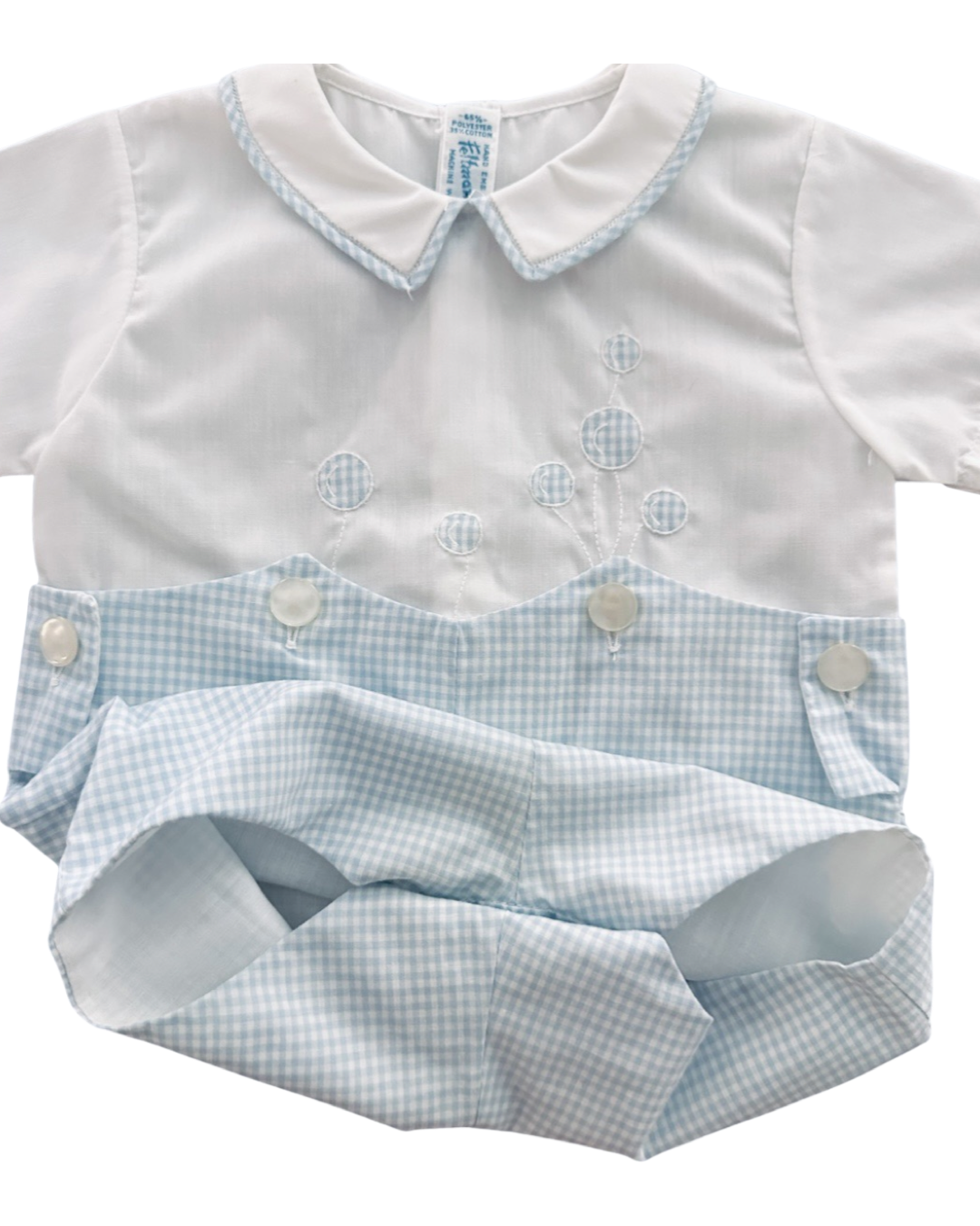 6M Baby Boy Classic Feltman Bros Light Blue Gingham Romper