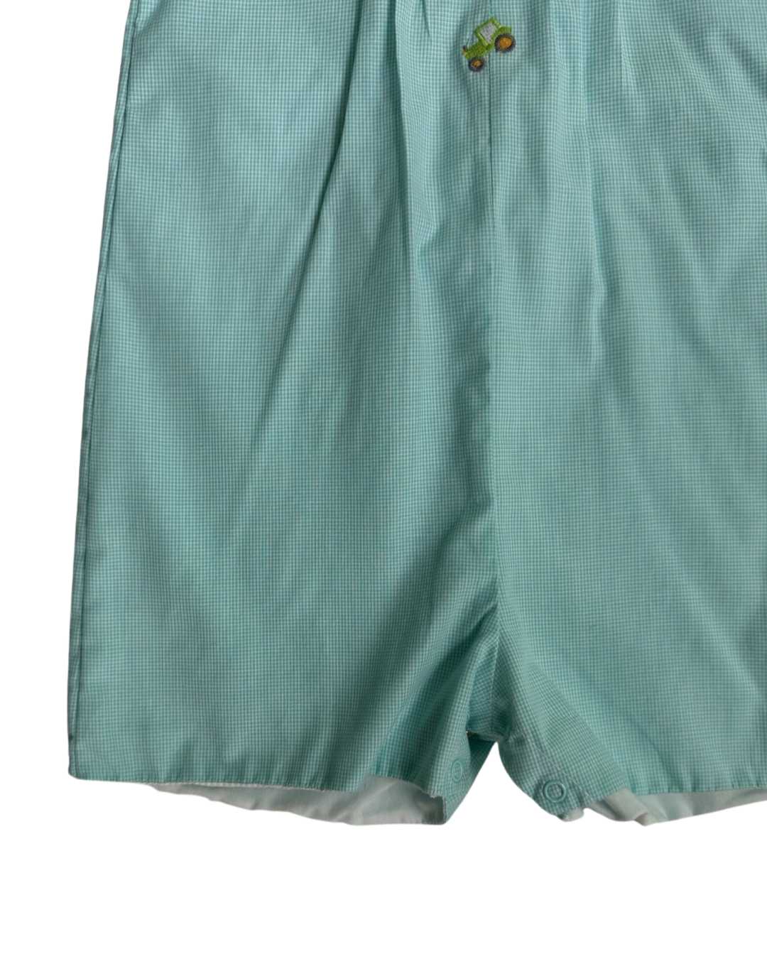 12M Baby Boy Petit Ami Aqua / Green Gingham Tractor Romper