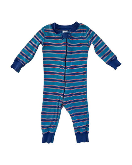 9M-18M Baby Boy Hanna Andersson Organic Cotton Blue Striped Zippered Sleeper PJs