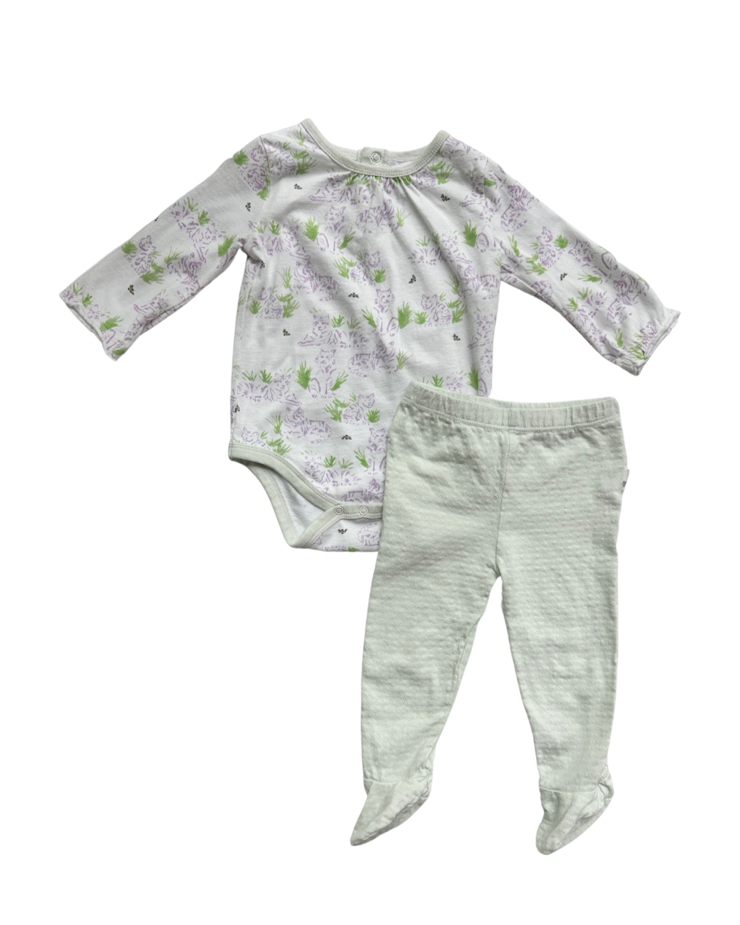 3-6M Baby Girl Burt’s Bees Baby Mint Jogger / Tiger Onesie Set