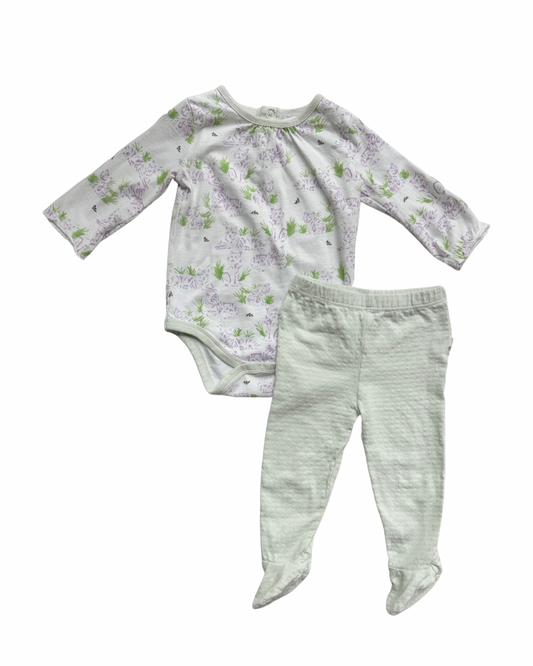 3-6M Baby Girl Burt’s Bees Baby Mint Jogger / Tiger Onesie Set