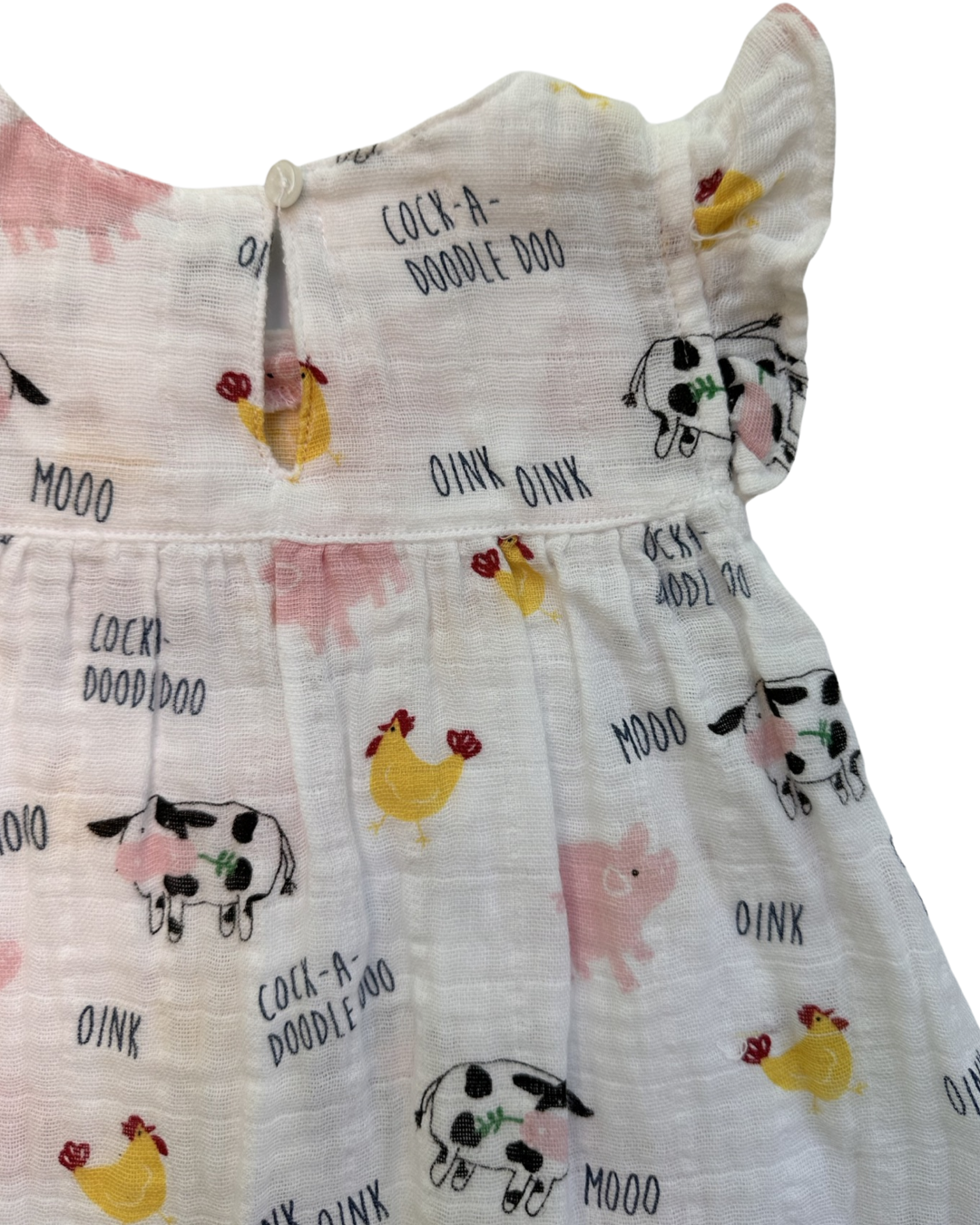 9M Baby -12M Baby Girl Mud Pie Farm Animal Muslin Dress w/ Bloomers