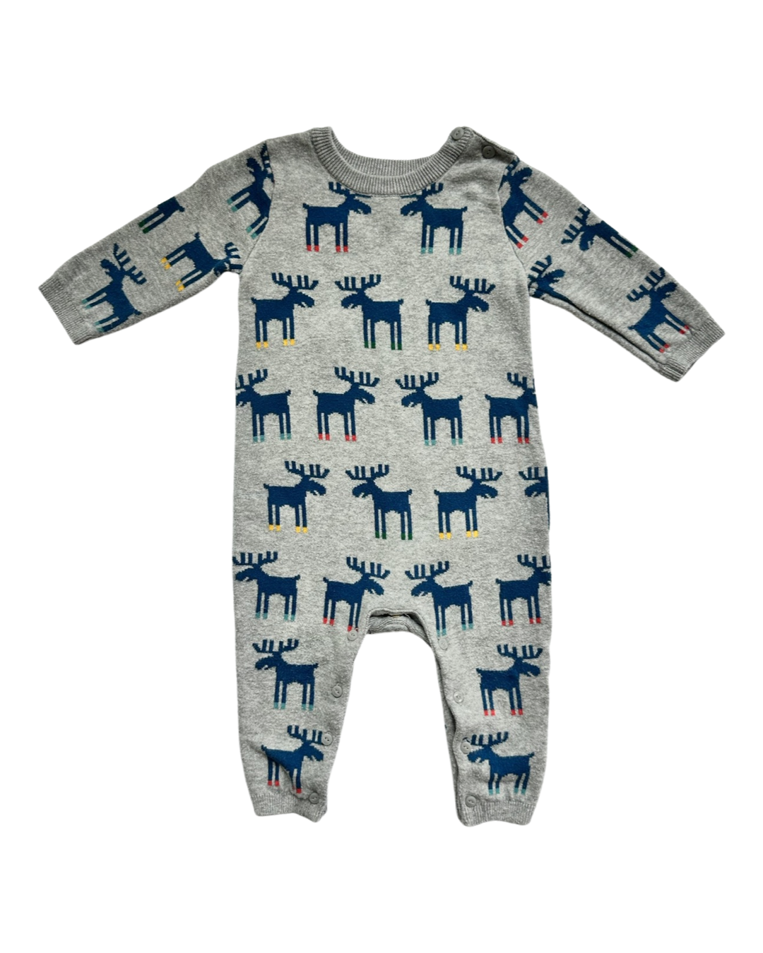 3-6M Baby Boy Baby Gap Gray Reindeer Sweater Romper