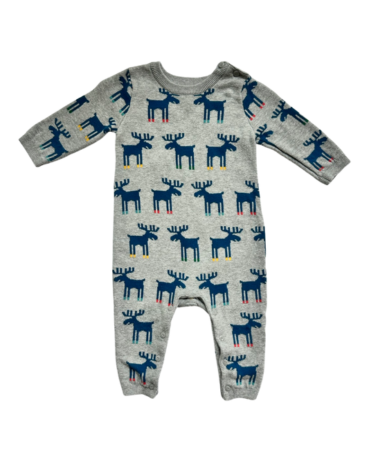 3-6M Baby Boy Baby Gap Gray Reindeer Sweater Romper
