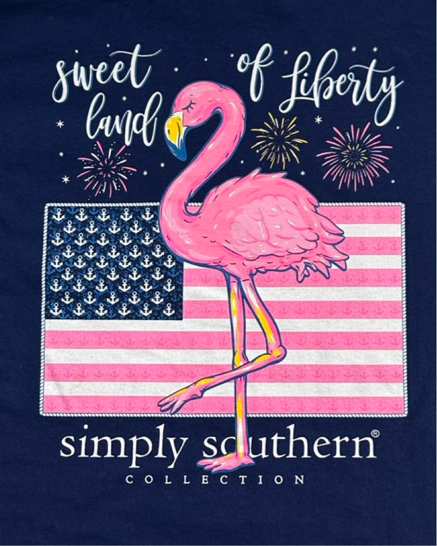 Youth Girls Size 8/10 Medium Simply Southern Sweet Land Of Liberty Patriotic Navy T-shirt