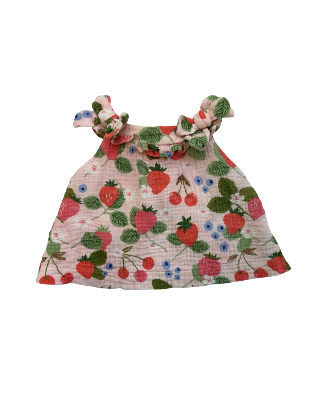 3-6M Baby Girl Mud Pie Muslin Strawberry Swing Pinafore Top and Matching Bloomers