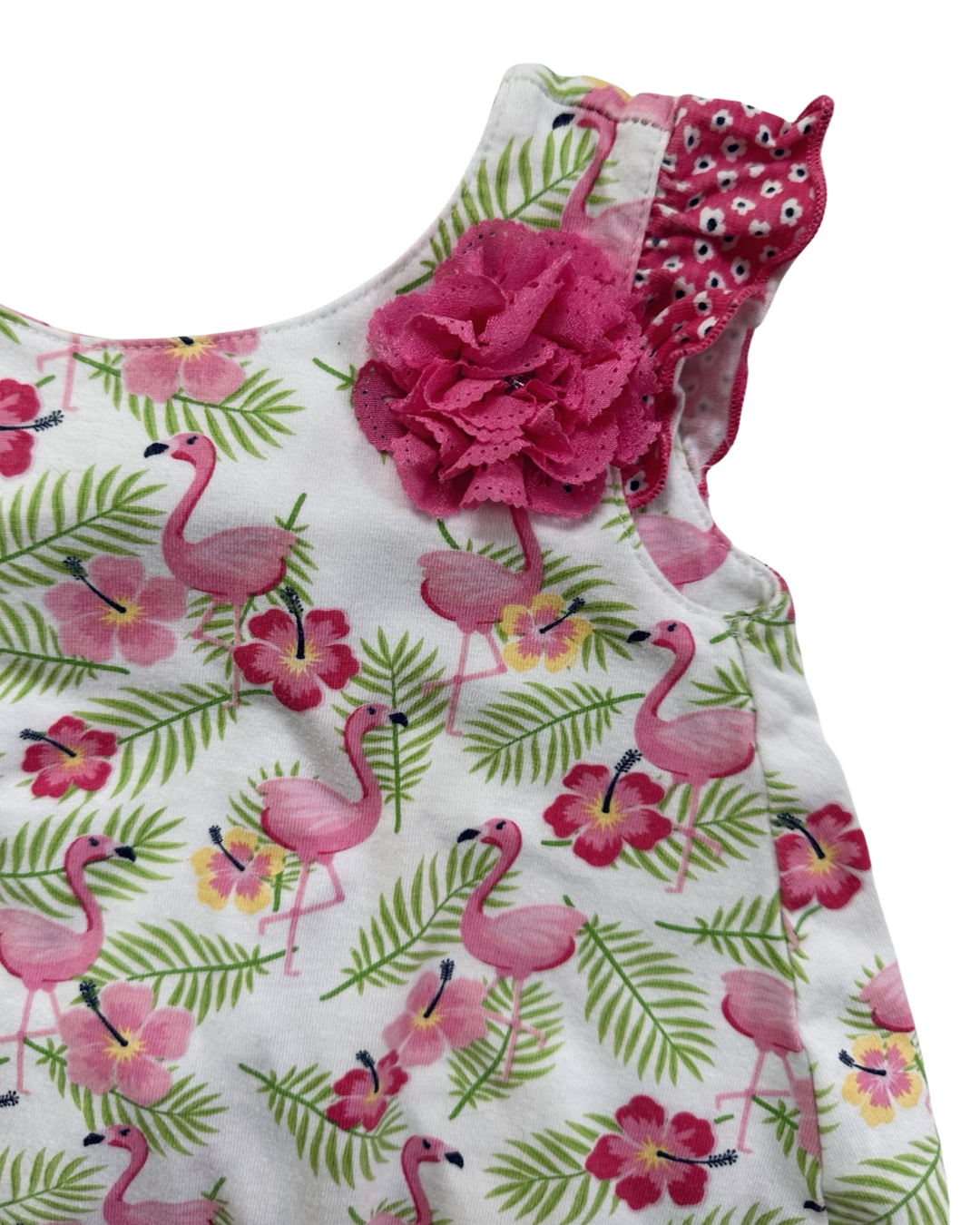 18M Baby Girl Nannette Baby Pink Flamingo Pinafore Top with Rufflebutt Bloomers