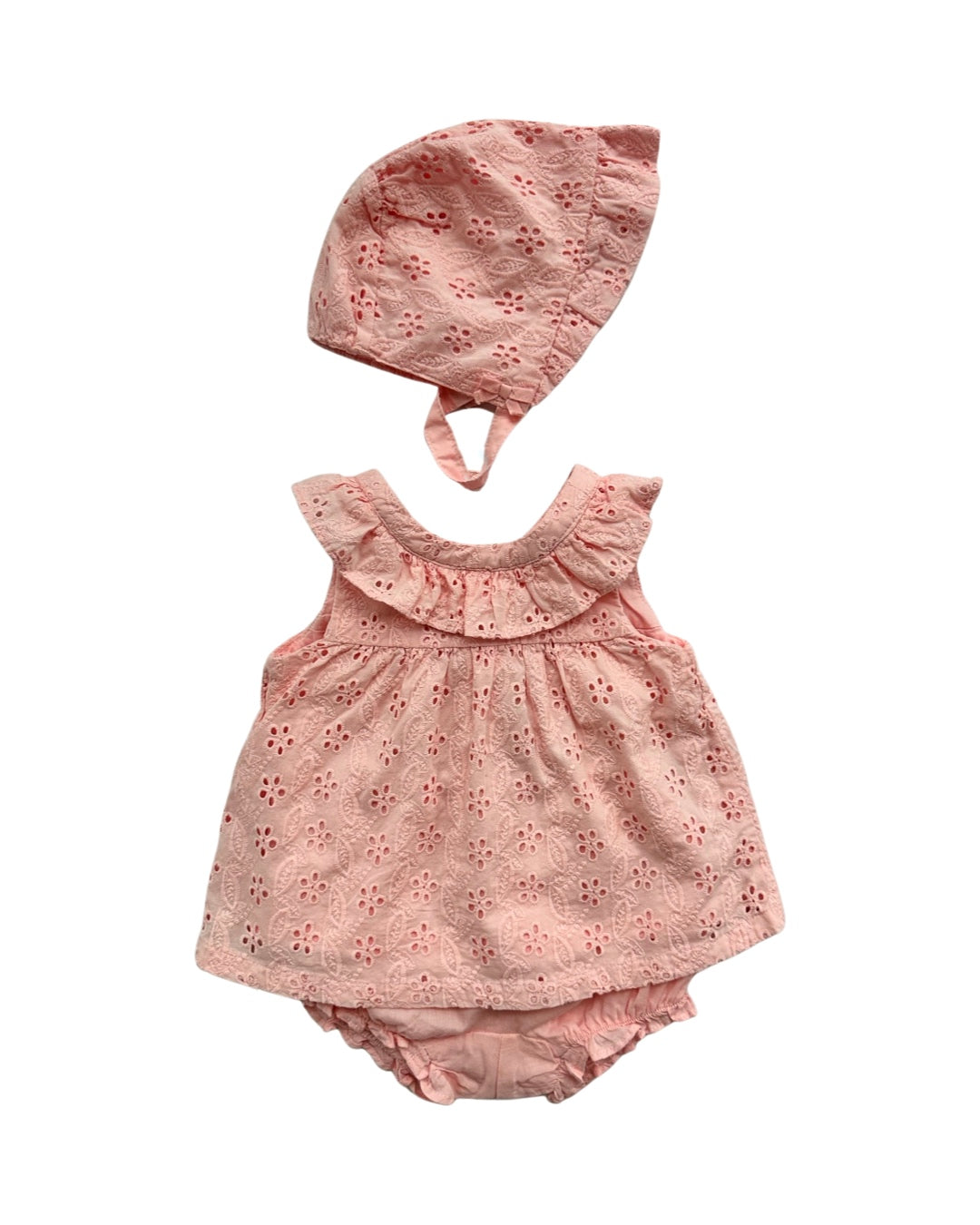 3-6M Baby Girl Janie & Jack Pink Eyelet Dress with Bonnet