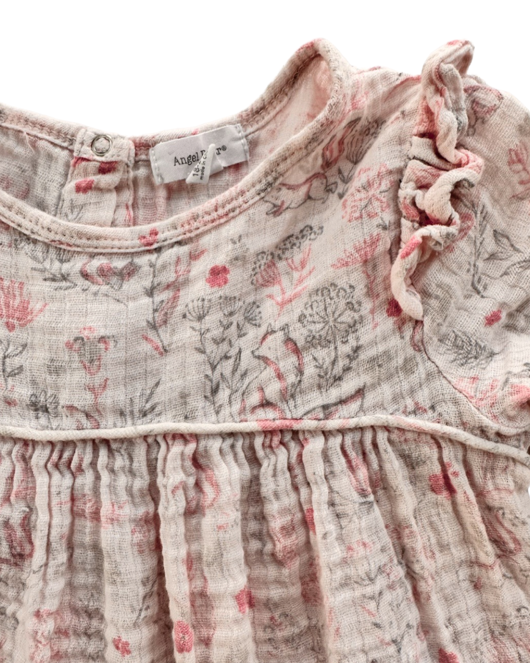 18M-24M Baby Girl Angel Dear Pink Muslin Woodland Animals Dress