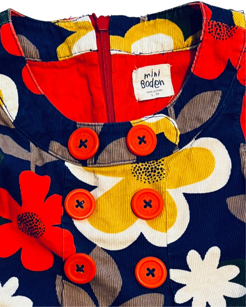 2T Toddler / 3T Toddler Girl Mini Boden Floral Corduroy Pinnie Dress
