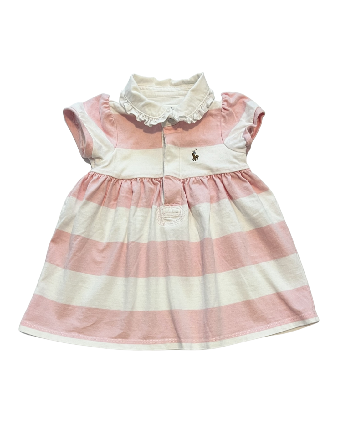 9M Baby Girl Pink & White Striped Ralph Lauren Polo Dress