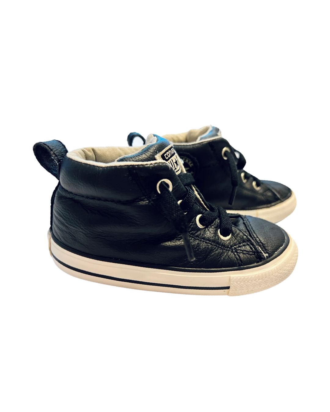 7C Toddler Boy Black Leather All Star Converse Chucks
