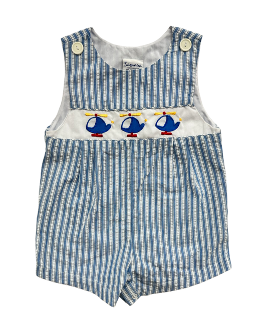 18M Baby Boy Samara Blue Seersucker Helicopter Romper Bubble