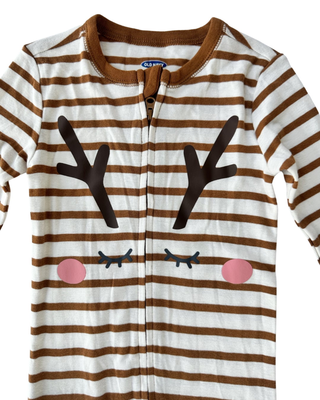 3T Toddler Girl Old Navy Brown Striped Reindeer Footed PJs