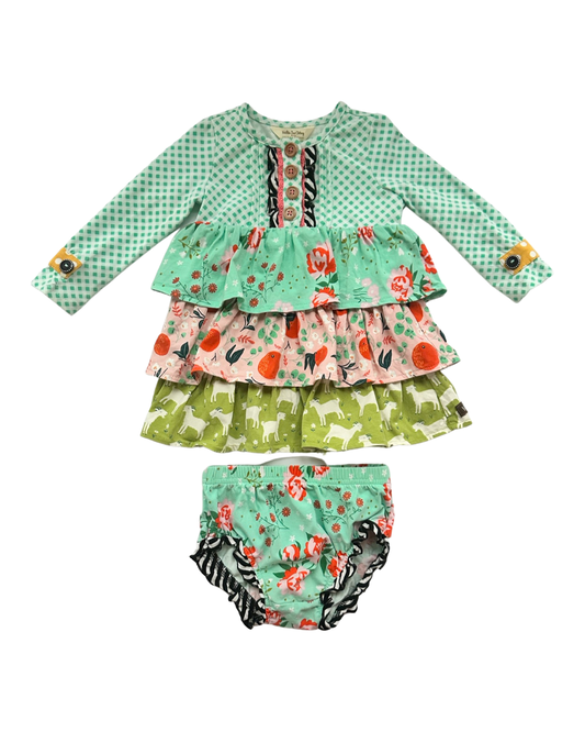 6-12M Baby Girl Matilda Jane x Joanna Gaines Teal Floral Seedling Dress w/ Bloomers