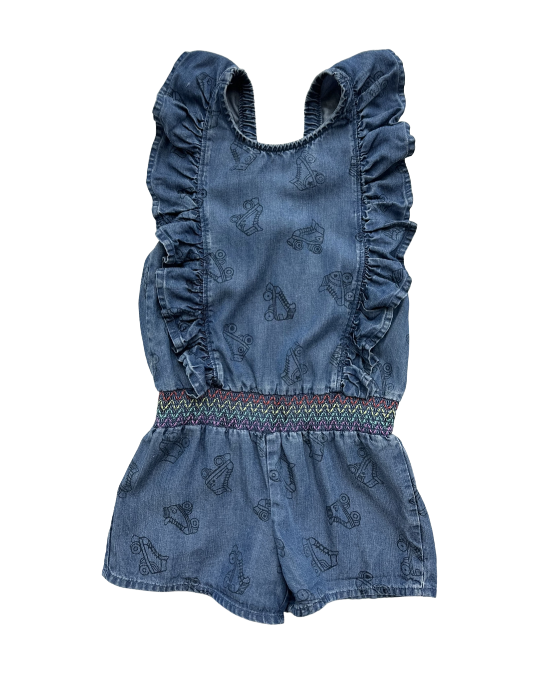 4T Toddler Girl Denim Chambray Retro Cat & Jack Roller Skate Romper