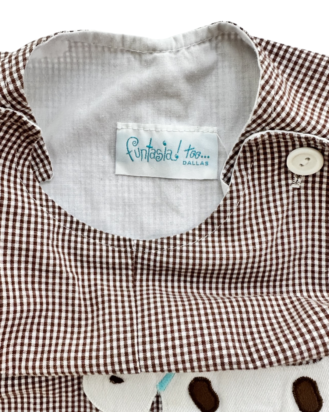 12M-18M Baby Boy Brown Gingham Funtasia Too! Dog Romper