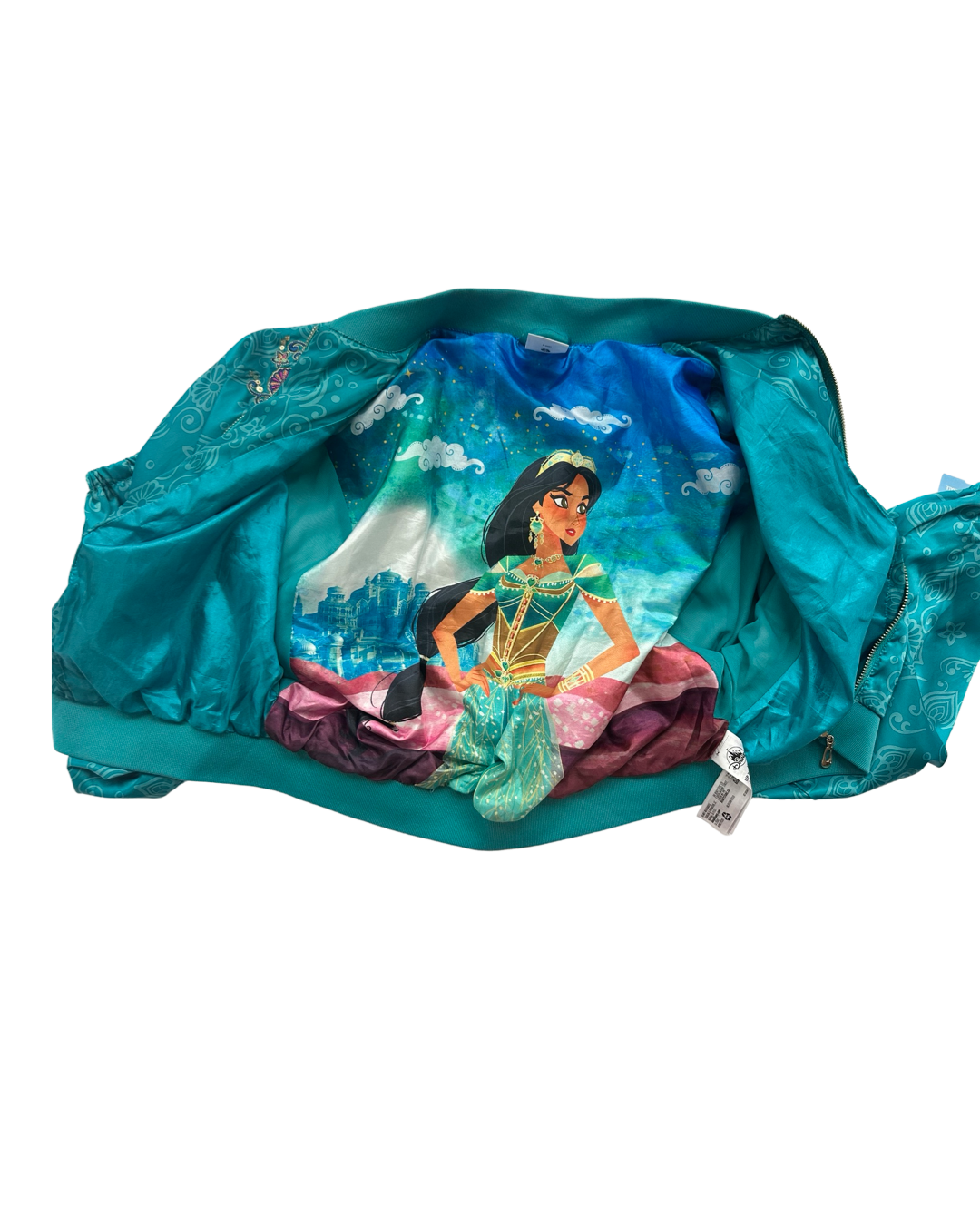 Girls Size 13Y Disney Aladdin / Princess Jasmine Arabian Nights Teal Bomber Jacket