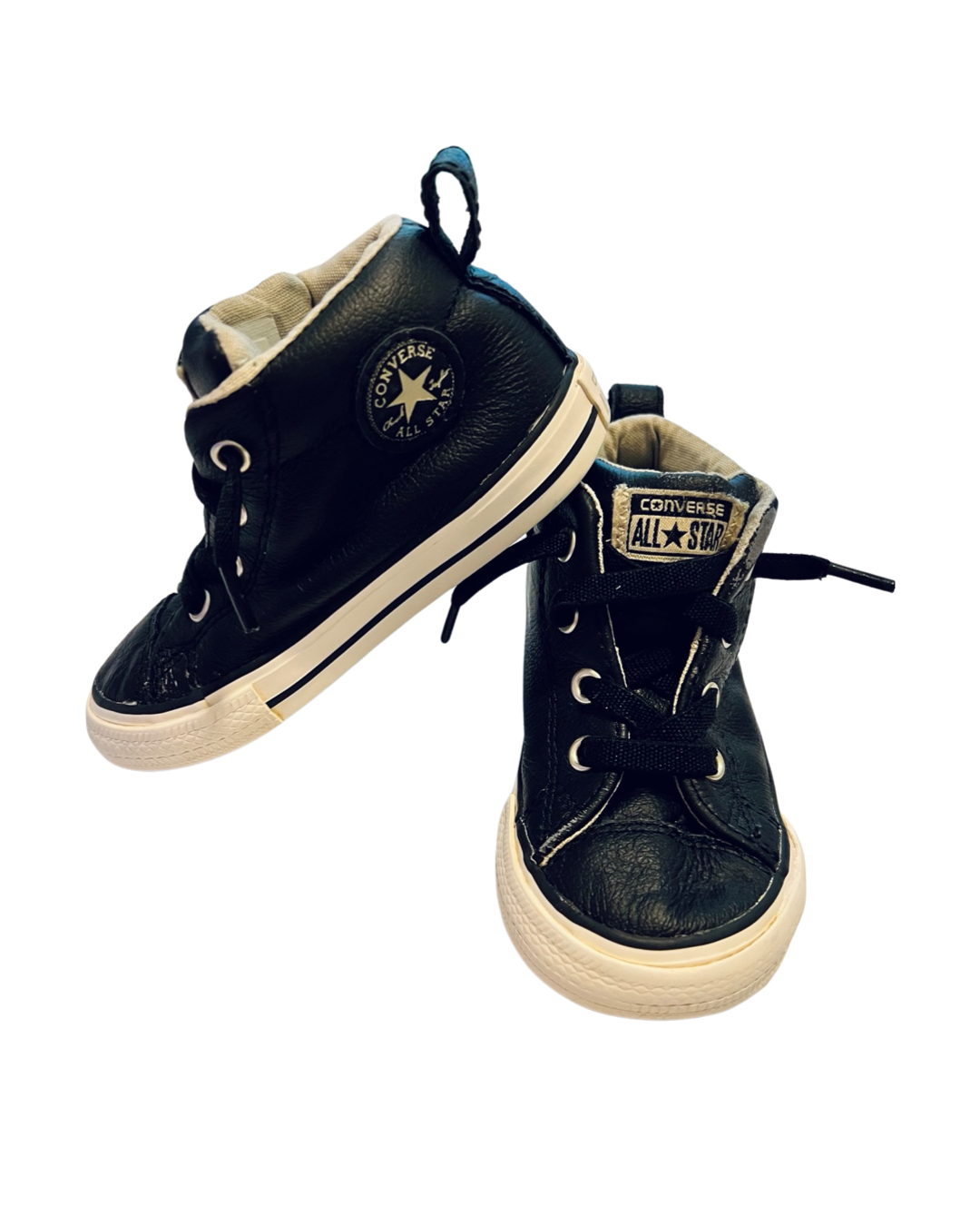 7C Toddler Boy Black Leather All Star Converse Chucks