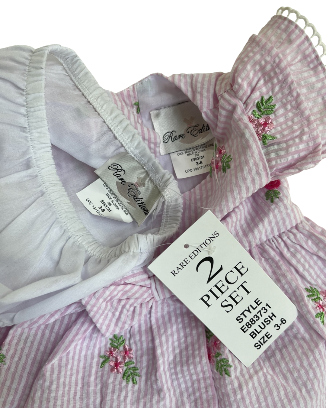 3-6M Baby Girl Pink Seersucker Rare Editions Dress w/ Bloomers