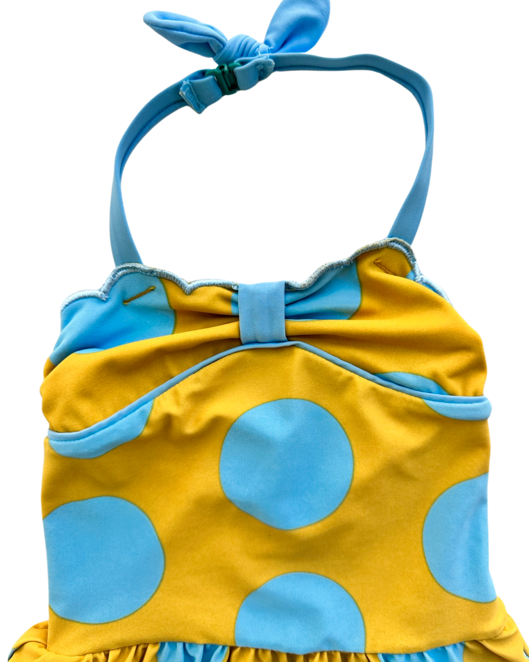 2T Toddler Girl Matilda Jane Mustard Yellow and Blue Polka Dot Halter Top Swim Suit