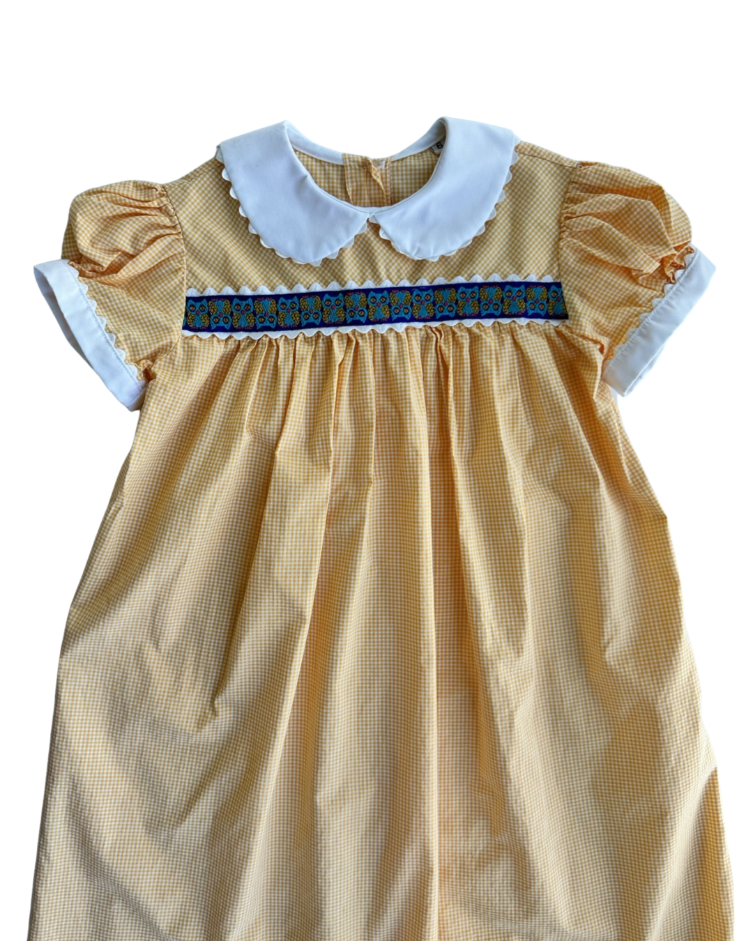 6 Youth Girls Classic Orange Gingham Boutique Dress w/ Peter Pan Collar and Owl Design