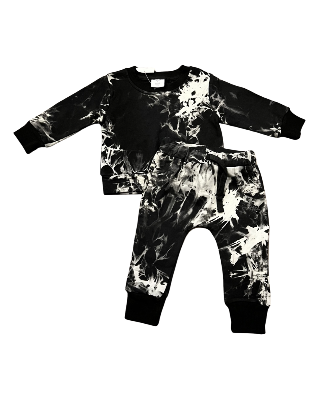 12M-18M Baby Boy Olive + Scout Black Marbled Jogger Set