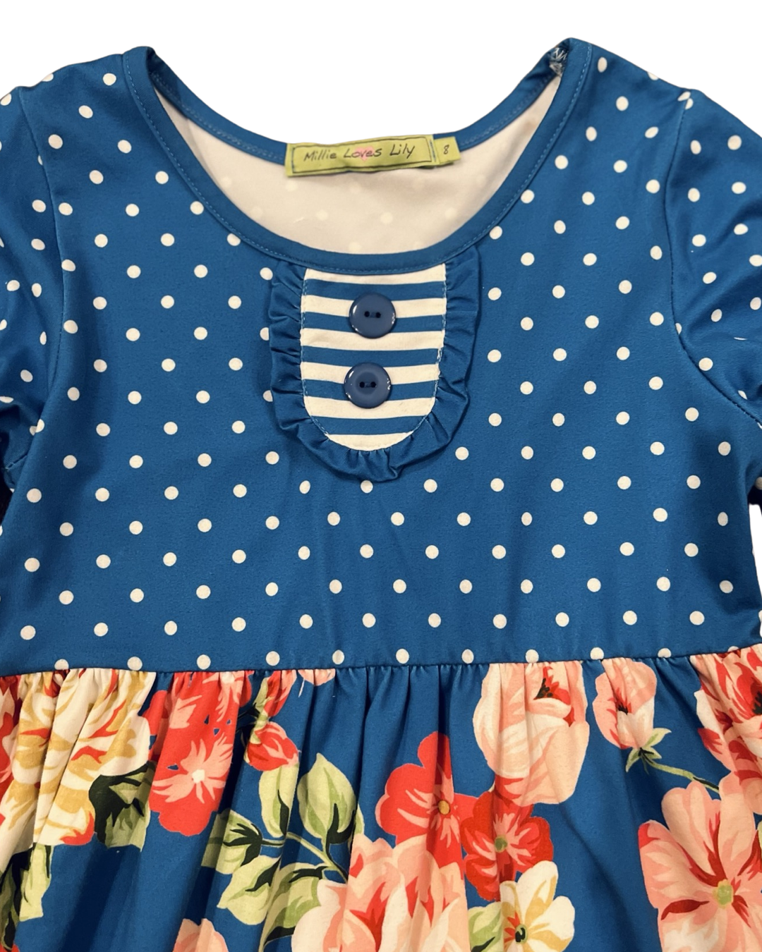 Girls size 8Y Millie Loves Lily Blue Polka Dot Floral Dress