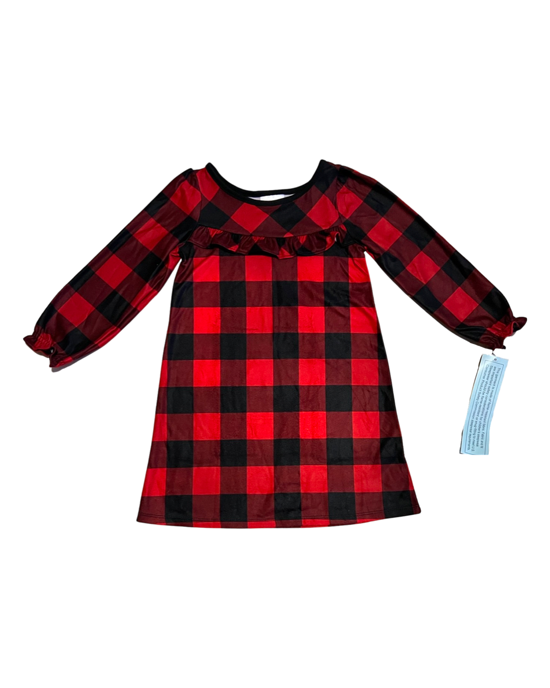 3T Toddler Girl Red Buffalo Plaid Christmas Print Long sleeve Nightgown Dress