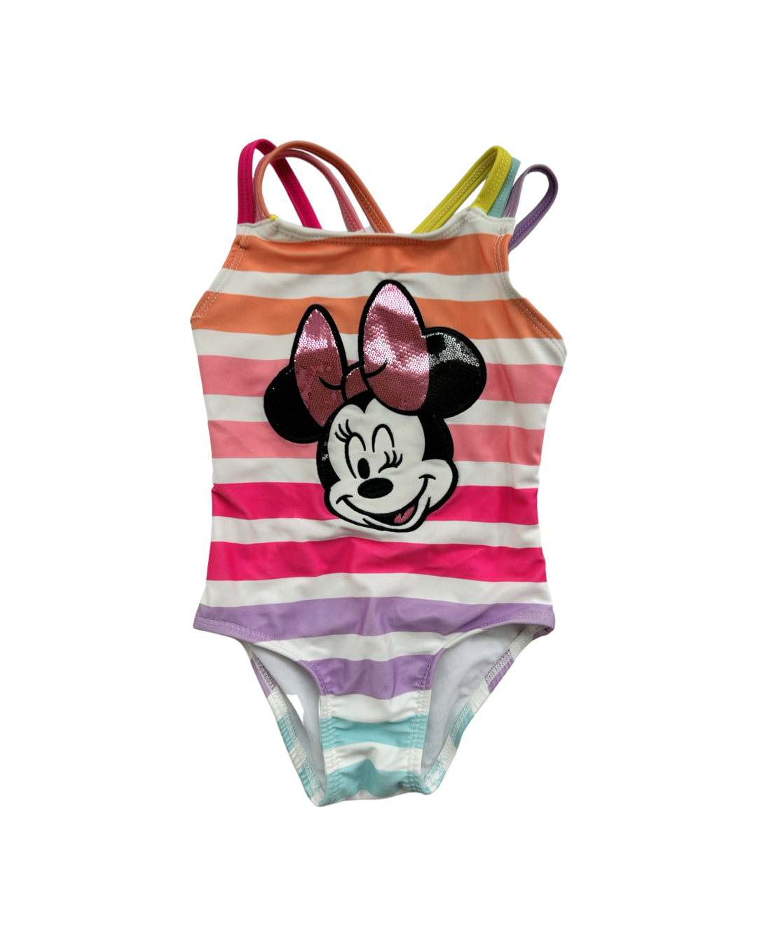 2T Toddler Girl Disney Minnie Mouse Striped Swim Suit