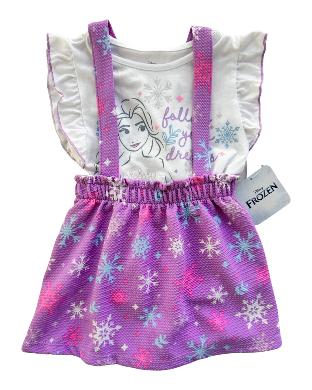 2T Toddler Girl Disney Frozen Elsa Purple Jumper Skirt with White Top