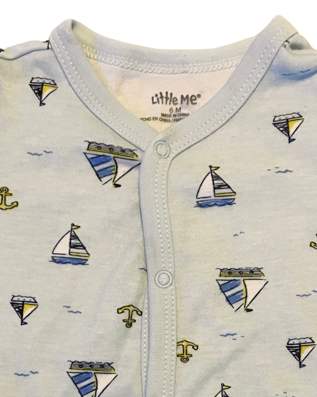 6M Baby Boy Little Me Light Blue Sailboat Romper