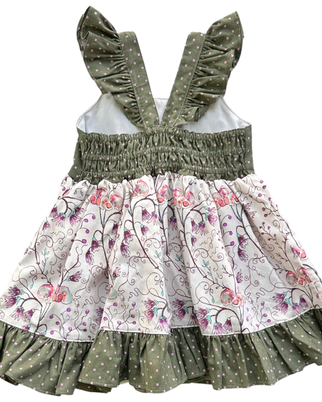 12M-18M Baby Girl Cheeky Plum Boutique Floral Dress Green / Pink / White