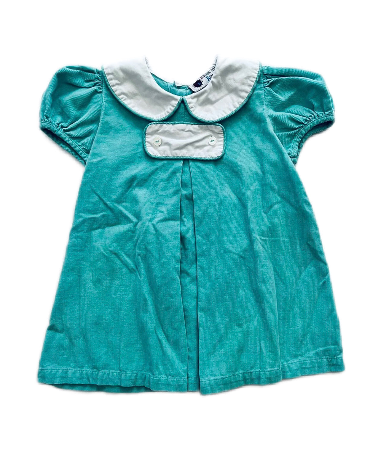 18M Baby Girl Smockadot Teal Corduroy Peter Pan Collar Dress