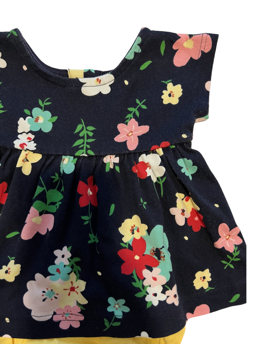 0-3M Baby Girl Navy Floral Hanna Andersson Dress with Yellow Bloomers