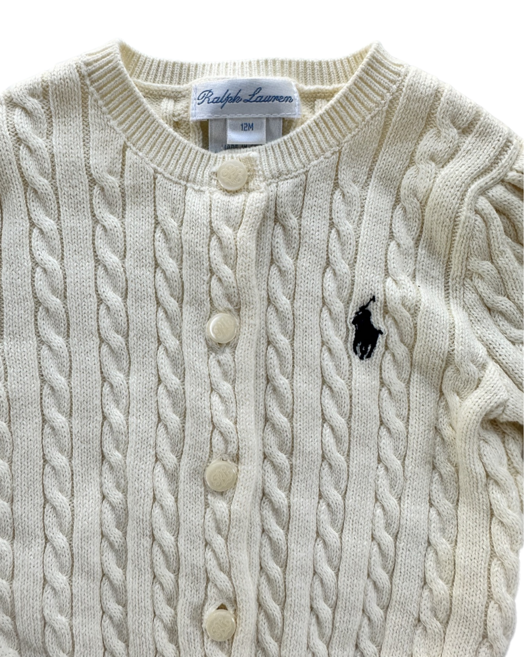 12M Baby Girl Ralph Lauren Cream Cable Knit Sweater Cardigan