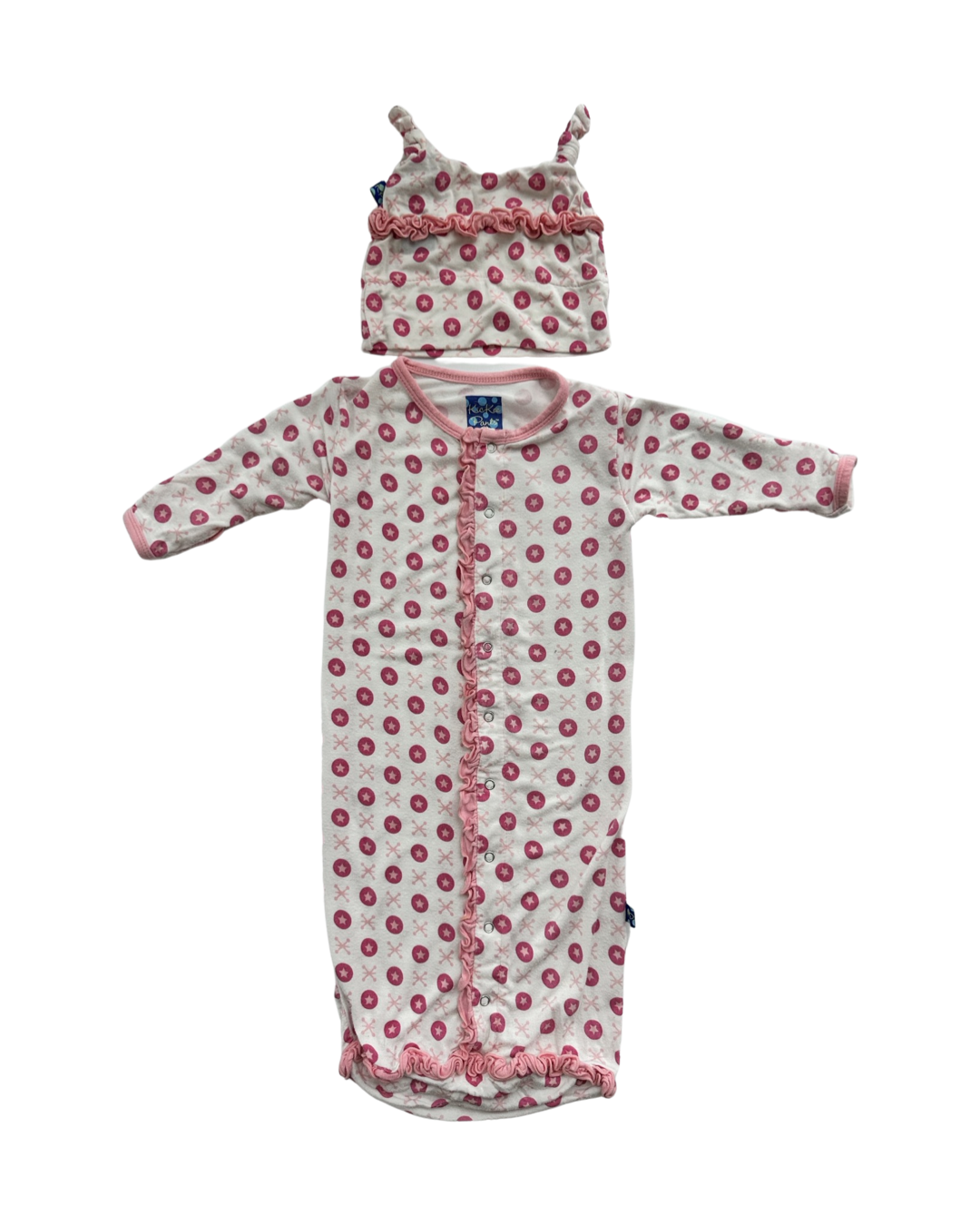 0-3M Baby Girl Kickee Pants Bamboo Nightgown PJs and Matching Hat