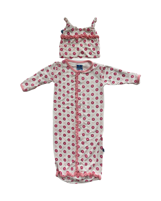 0-3M Baby Girl Kickee Pants Bamboo Nightgown PJs and Matching Hat