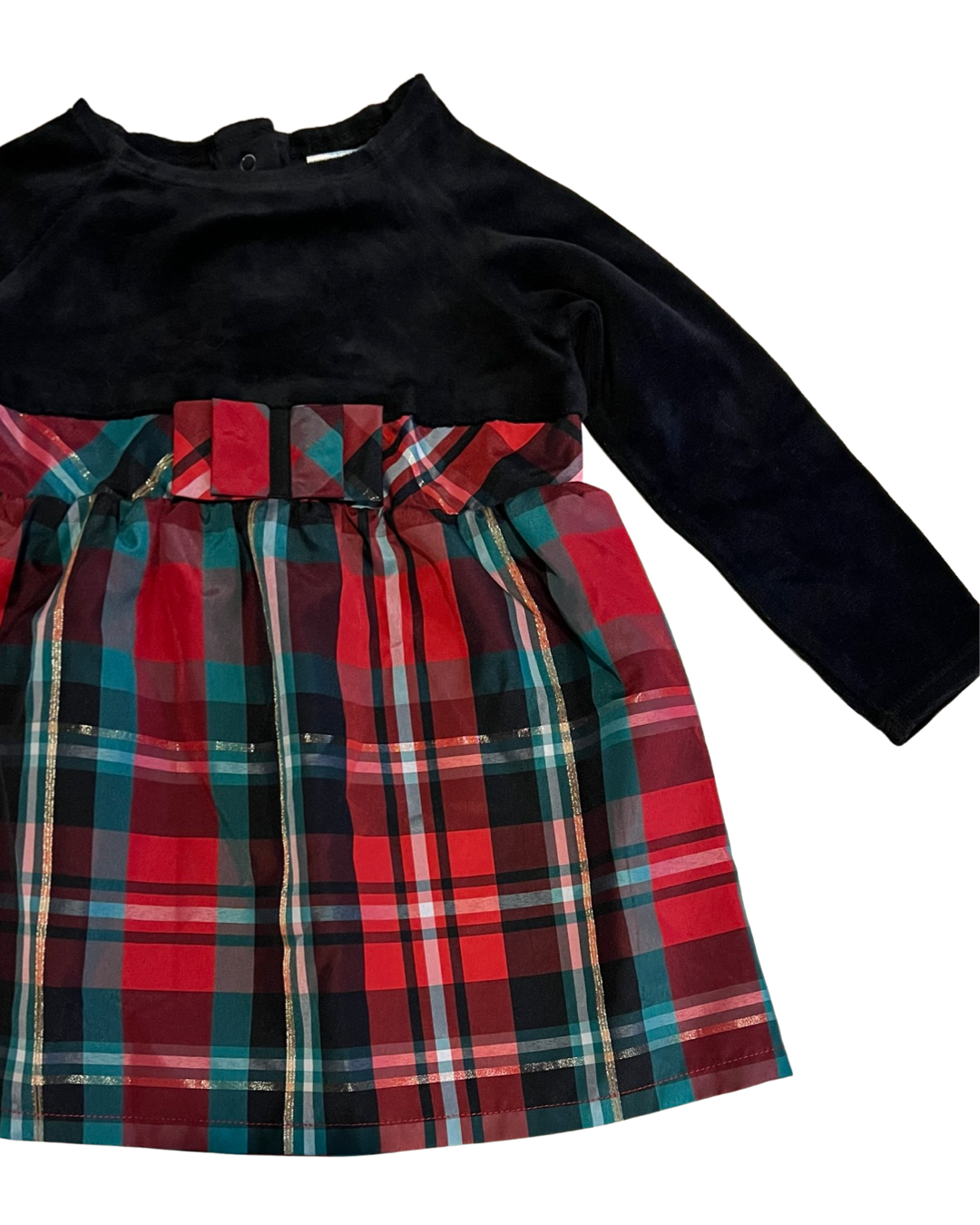 24M Baby Girl HealhTex Tartan Plaid & Black Velvet Christmas Dress