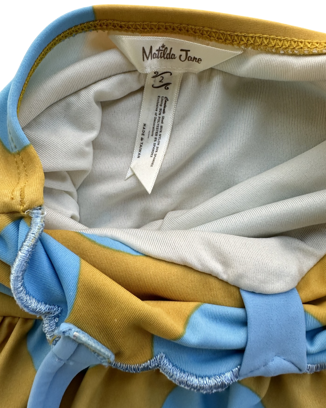 2T Toddler Girl Matilda Jane Mustard Yellow and Blue Polka Dot Halter Top Swim Suit