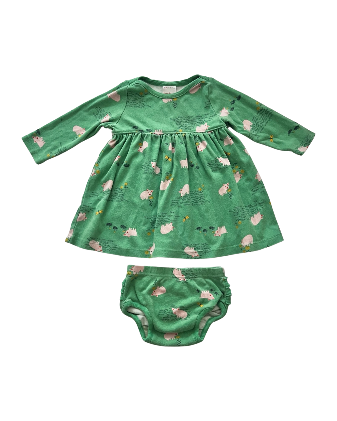 12M-18M Baby Girl Hanna Andersson Green Pig Dress Set