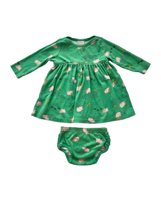 12M-18M Baby Girl Hanna Andersson Green Pig Dress Set