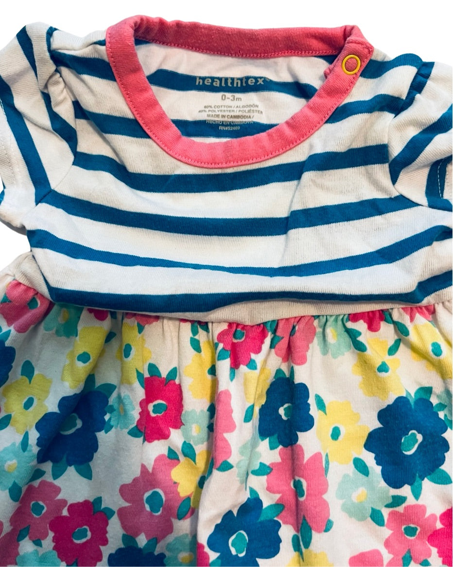 0-3M Baby Girl Blue Striped Floral HealthTex Dress