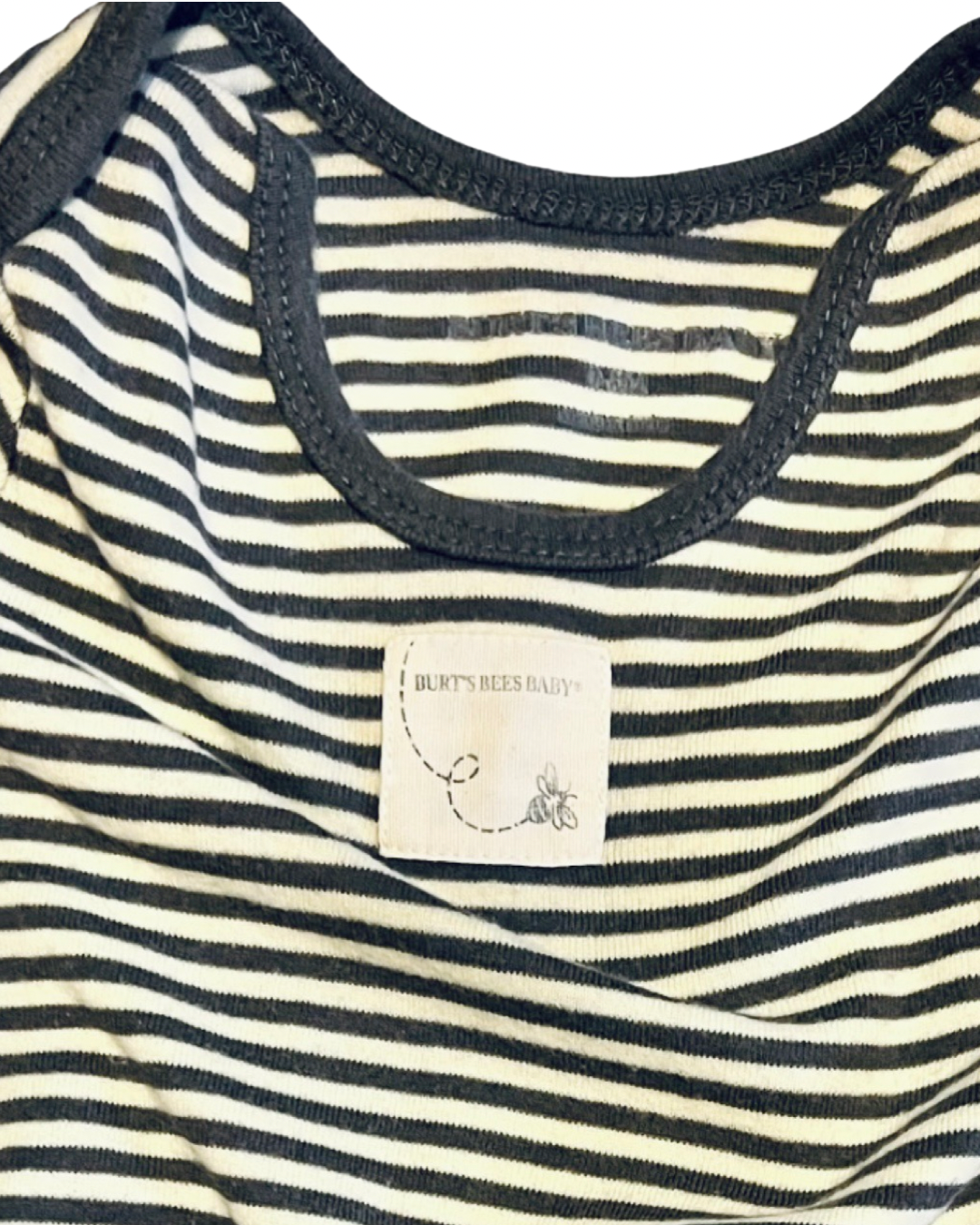 0-3M Baby Boy Burt’s Bees Gray & White Striped Organic Cotton Romper