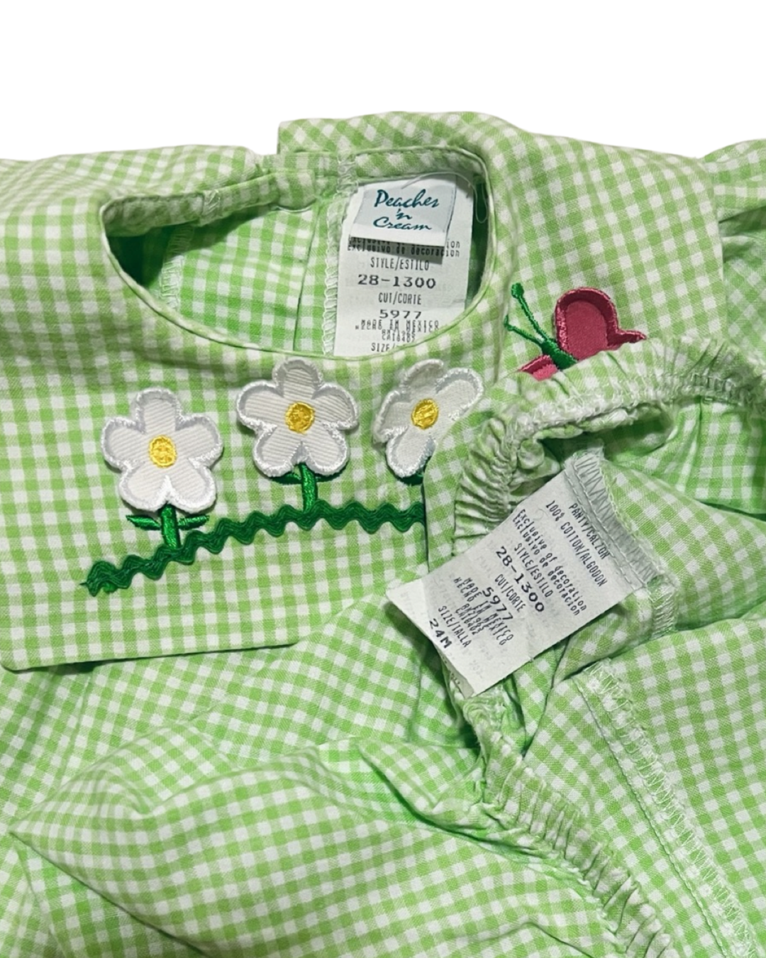 24M Baby Girl Green Gingham Peaches & Cream 2Pc Set Dress w/ Matching Bubble Bloomers