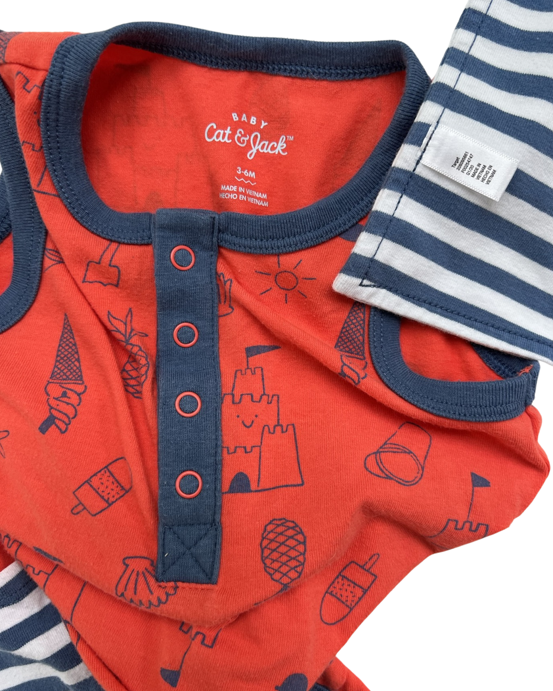 3-6M Baby Boy Summer Cat & Jack Romper w/ Bandana Bib