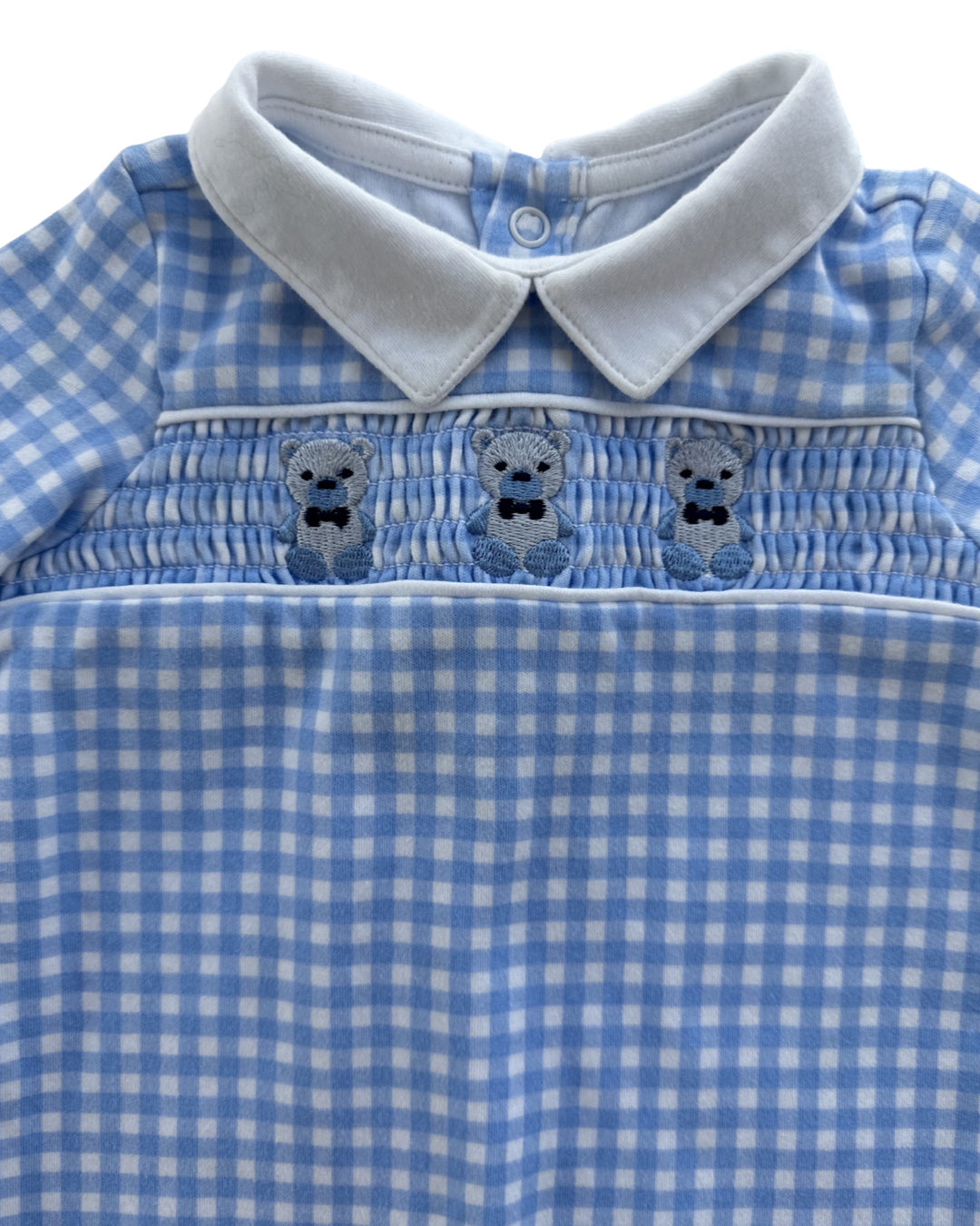 9M Baby Boy Crown & Ivy Blue Gingham Smocked Romper