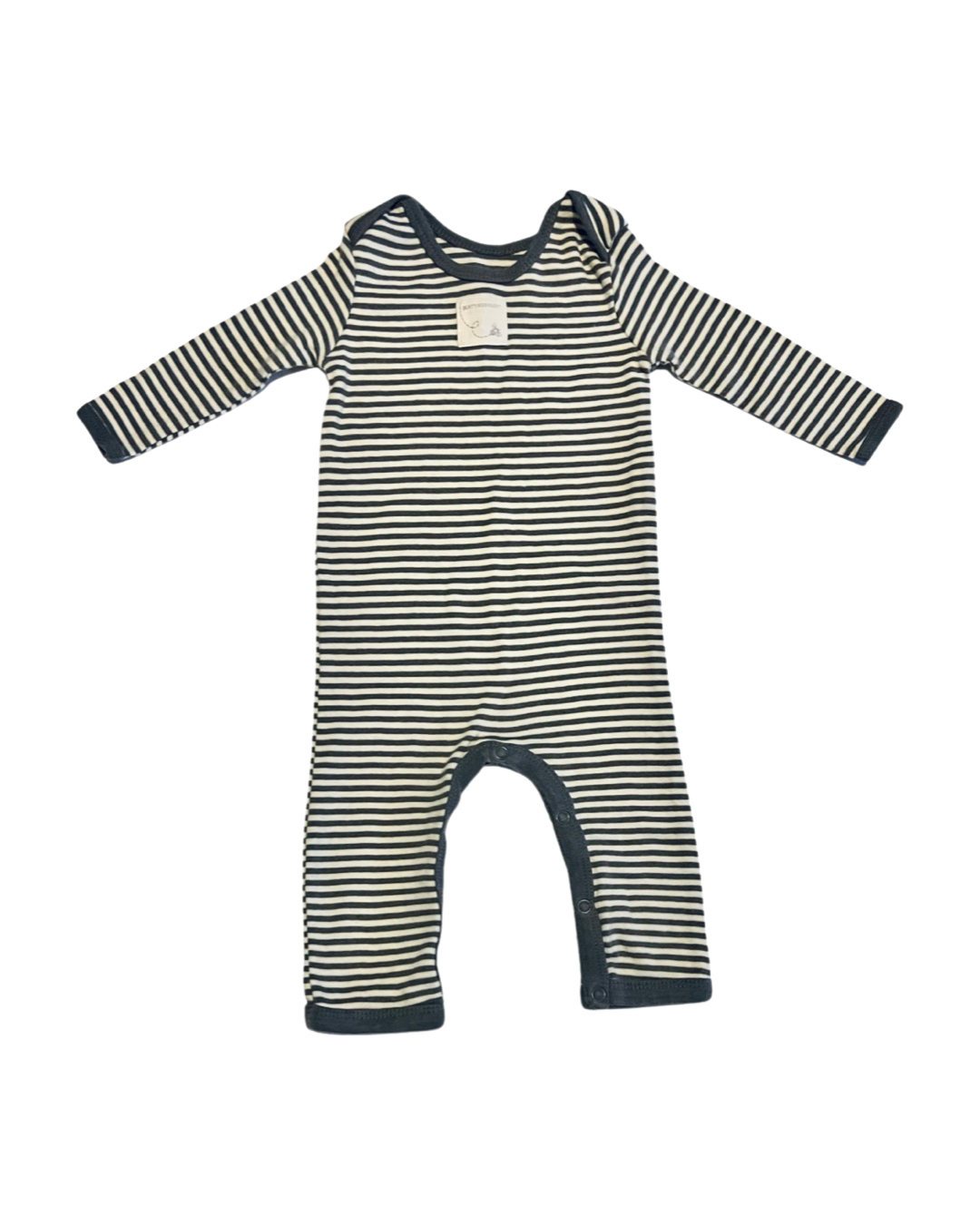 0-3M Baby Boy Burt’s Bees Gray & White Striped Organic Cotton Romper