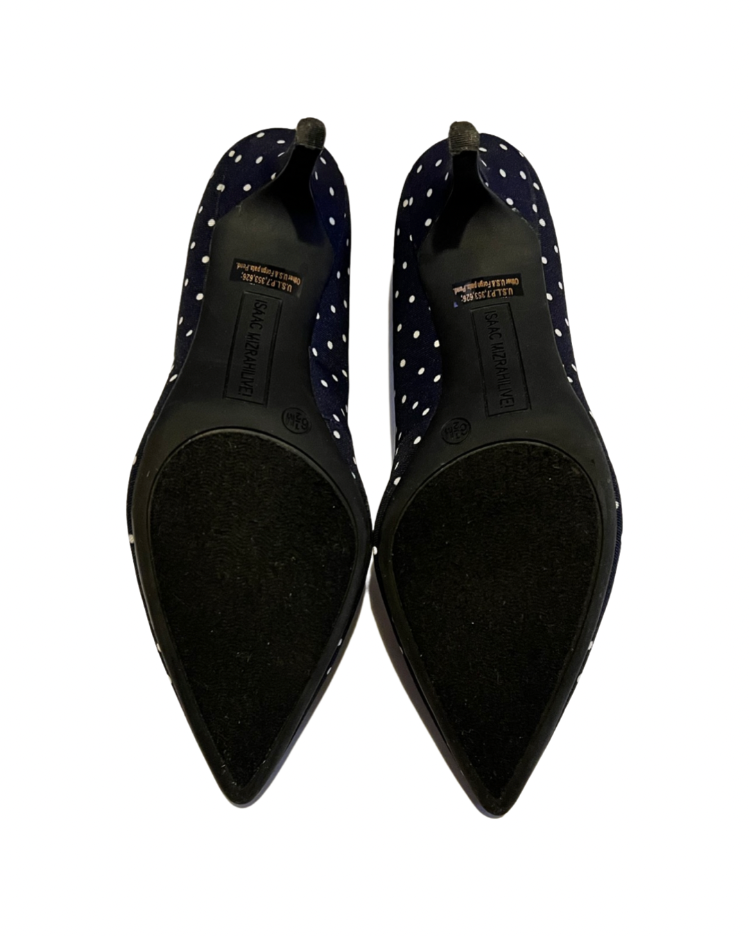 Womens Size 6.5 Isaac Mizrahi Live! Navy Polka Dot Pumps Shoes